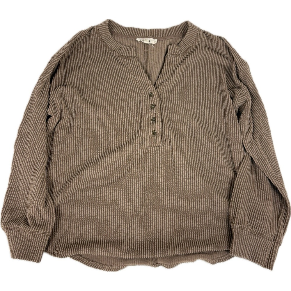 J.O.A Fall Cozy Heavy Weight Waffle Knit Sweater Top Brown Women's Medium
